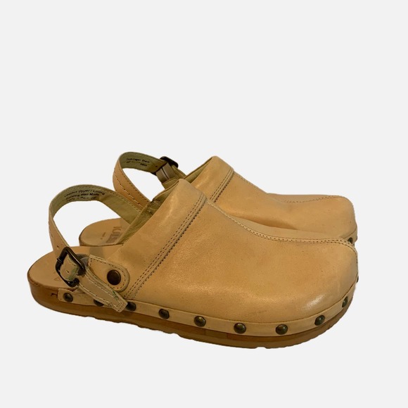 Kalso Earth Copenhagen Shanti Women's Slingback Tan Leather and Wood Clogs - Picture 1 of 7
